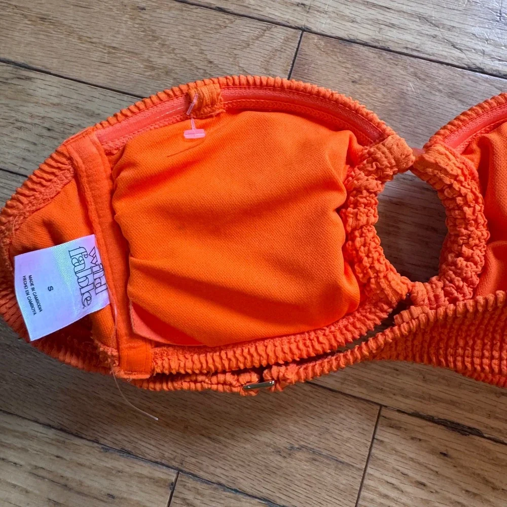 Wild Fable Neon Orange Smocked Bandeau Bikini Top O-Ring Cutout Small